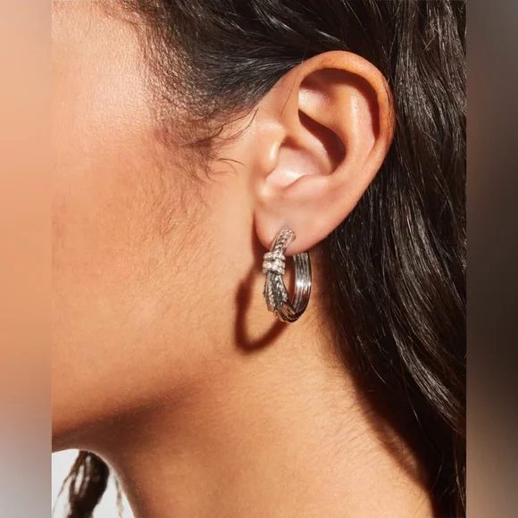 David Yurman Angelika Sterling Silver Hoop Earrings with Pavé - Picture 2 of 13